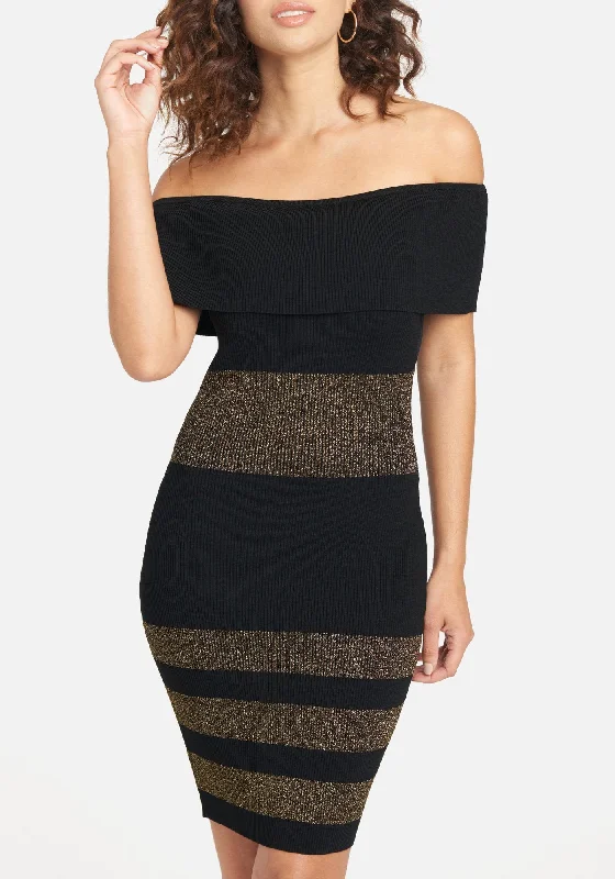 Shift Women Dress with a Simple and Classic Design for Everyday WearStriped Off Shoulder Dress