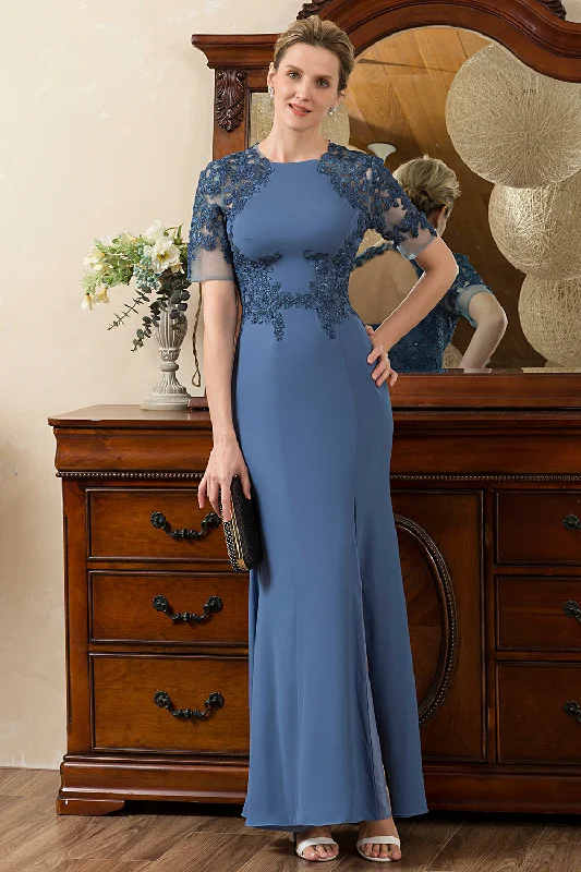 Plus Size Women Dress with a Flattering A - Line Cut for Comfort and StyleBlue Mermaid Open Back Mother of the Bride Dress with Slit