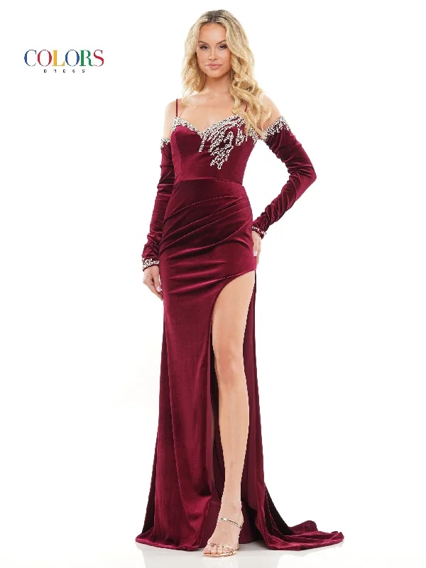 Pleated Women Dress with a Timeless and Elegant TextureColors 3272 Long Formal Fitted Velvet Prom Dress