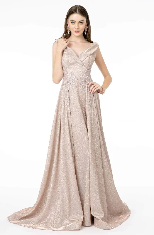 Sheath Women Dress with a Tailored Fit for a Professional LookElizabeth K - GL1817 Embroidered V-Neck A-Line Gown