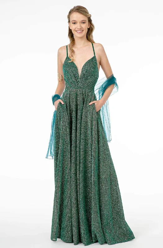 Ruffled Women Dress with Multiple Layers for a Playful and Girly StyleElizabeth K - GL1828 Plunging Pleat-Ornate Bodice Glitter Lame Gown