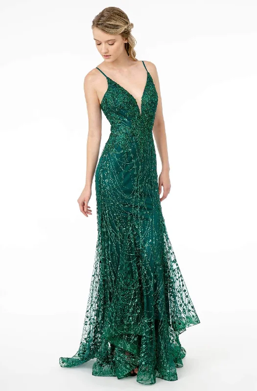 Wrap - Style Women Dress with Adjustable Fit for All Body TypesElizabeth K - GL2938 Glitter Plunging V-Neck Mermaid Dress