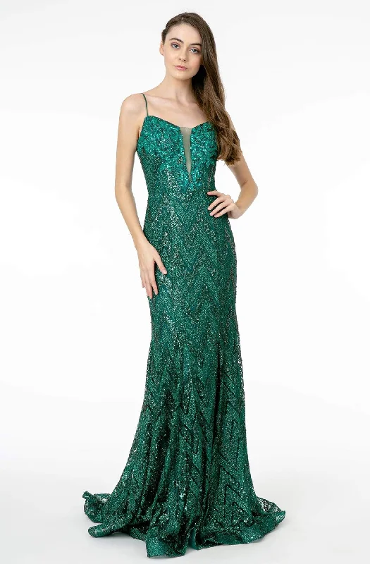 Strapless Women Dress with a Built - in Bra for Comfort and SupportElizabeth K - GL2950 Sequined Deep V-Neck Trumpet Dress