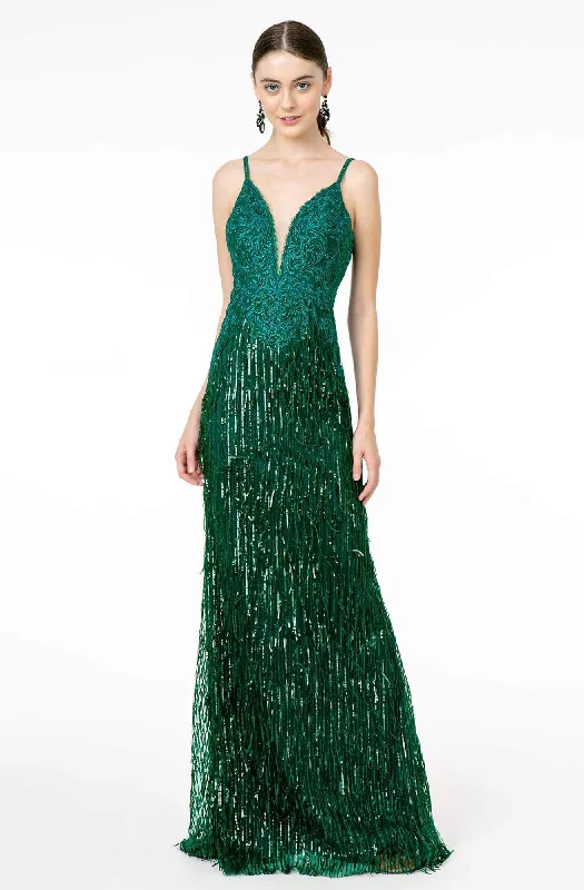 Ball Gown Women Dress with a Full Skirt for a Princess - like LookGLS by Gloria - GL1824 Plunging Sequin Fringed Sheath Gown