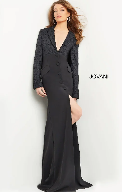 Lace - Embellished Women Dress for an Elegant and Sophisticated AppearanceJovani 07552 Long Sleeve Formal Font Slit Evening Dress