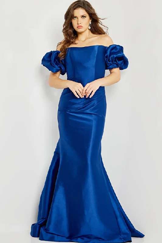 Pleated Women Dress with a Timeless and Elegant TextureJovani 08361 Mother of the Bride Off Shoulder Puff Sleeve Dress