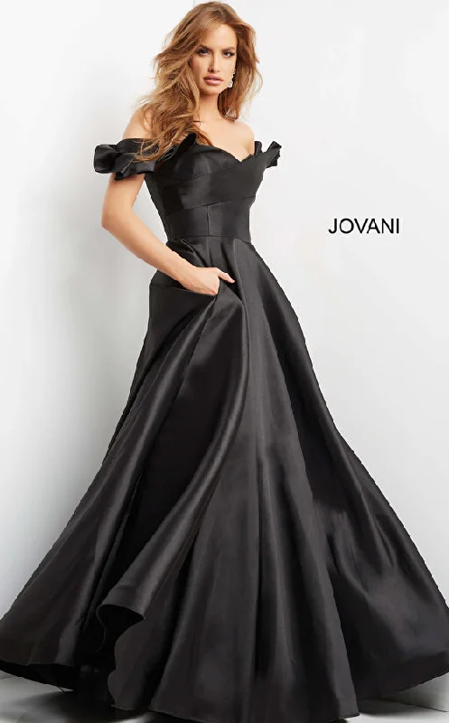 Long - Sleeve Women Dress in Velvet for a Luxurious Winter LookJovani 08579 Off the Shoulder Evening Ball Gown