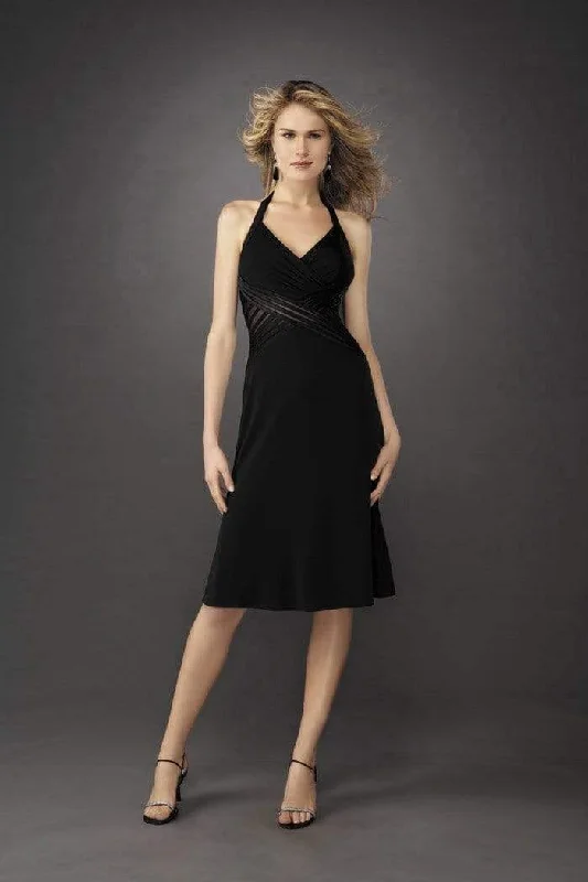 Little Black Women Dress with Sequins for a Glamorous Night OutLa Femme - 12722 Knee Length Sheer Crisscross Midriff Dress