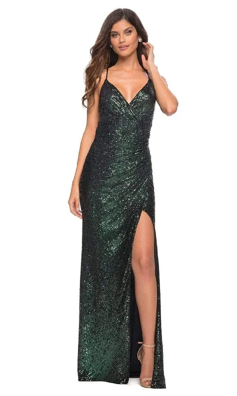 Shift Women Dress with a Simple and Classic Design for Everyday WearLa Femme - 30374 Sequined Column V Neck Gown