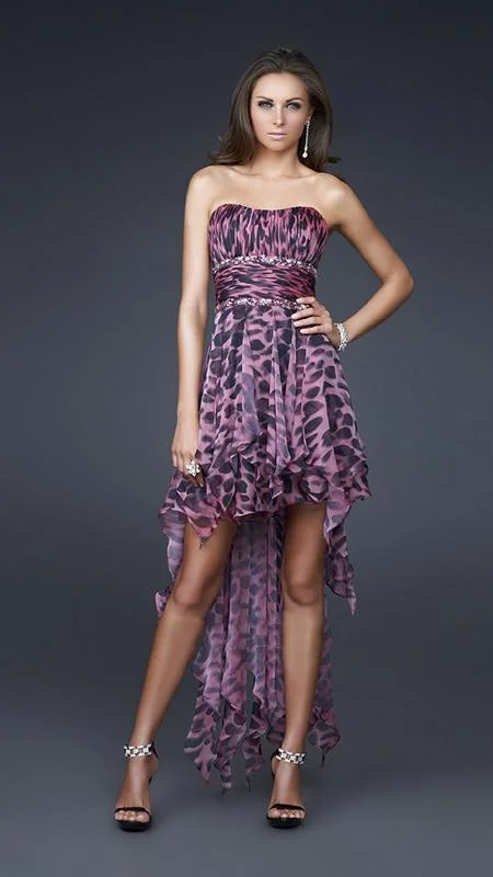 Ball Gown Women Dress with a Full Skirt for a Princess - like LookLa Femme - 16293 High Low Dress with Animal Print