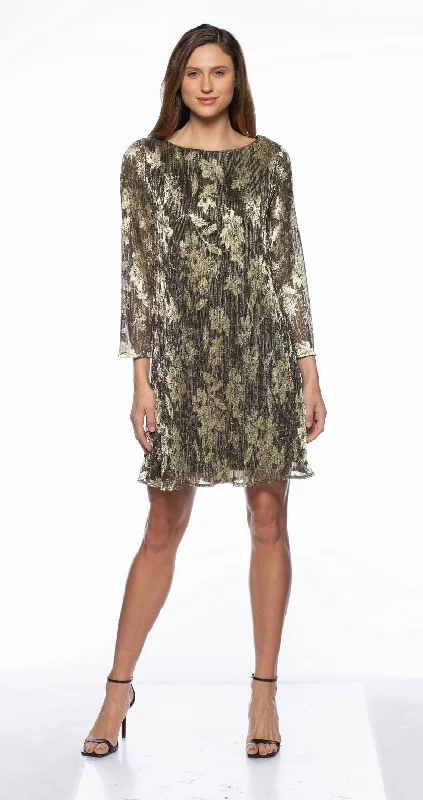 Sheath Women Dress with a Tailored Fit for a Professional LookMarina  Long Sleeve Printed Metallic Short Dress