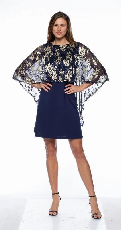 Printed Abstract Women Dress for a Modern and Artistic AppealMarina  Short Metallic Print Cape Dress