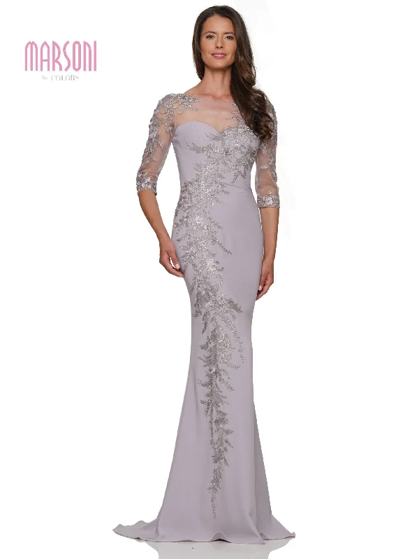 Mermaid - Style Women Dress with a Fitted Silhouette for Special OccasionsMarsoni MV1274 Mother of the Bride Quarter Sleeve Lace Applique Long Dress