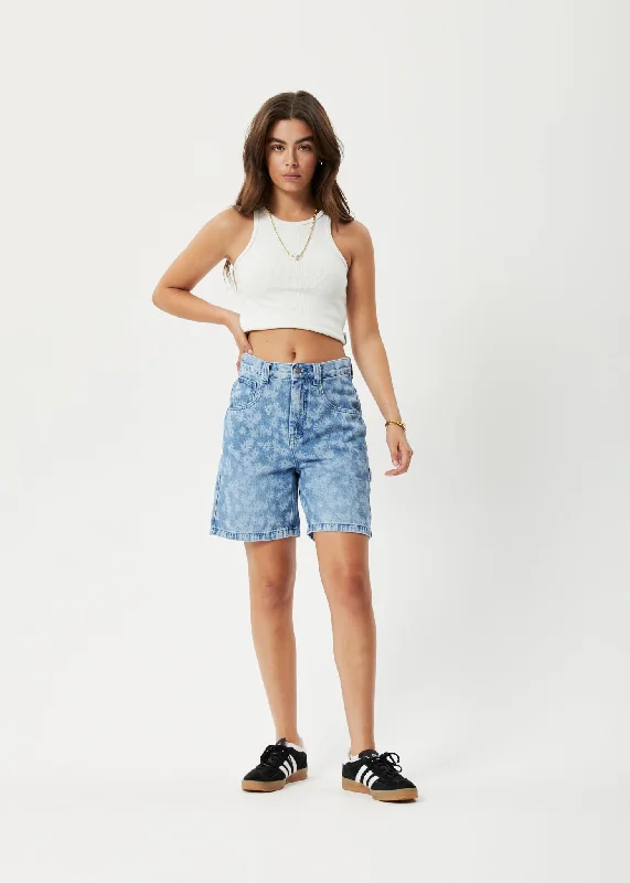 Solid Color Women Shorts in Bright Hues for a Bold StatementAFENDS Womens Fink Emilie - Denim Carpenter Shorts - Worn Blue Daisy