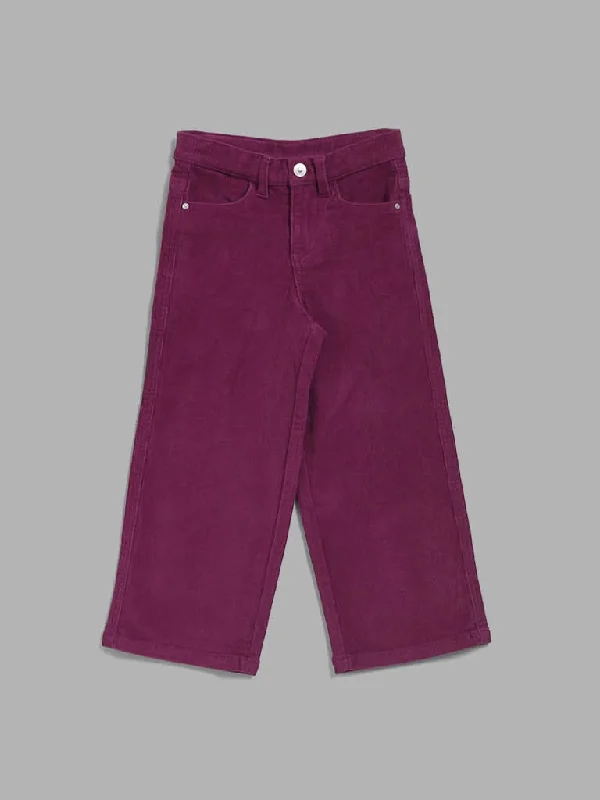 Cuffed Women Shorts for a Laid - Back and Trendy LookHOP Kids Purple Corduroy Trousers