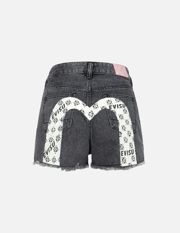 Printed Floral Women Shorts for a Summer - Ready StyleLogo with Kamon Allover Print Daicock Regular Fit Denim Shorts