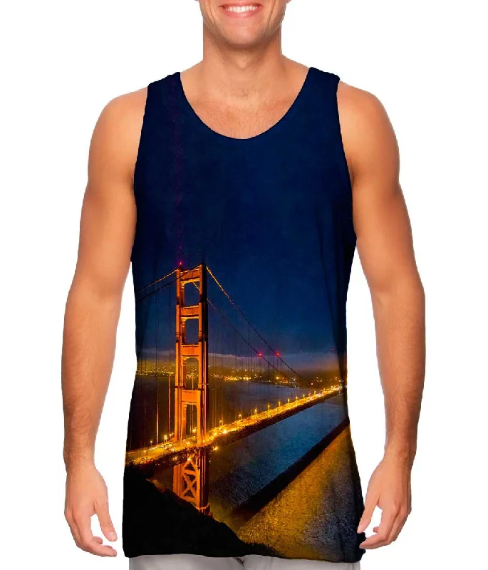 Women's Button - Down Tank Tops in Striped PatternsNight Golden Gate Bridge San Francisco