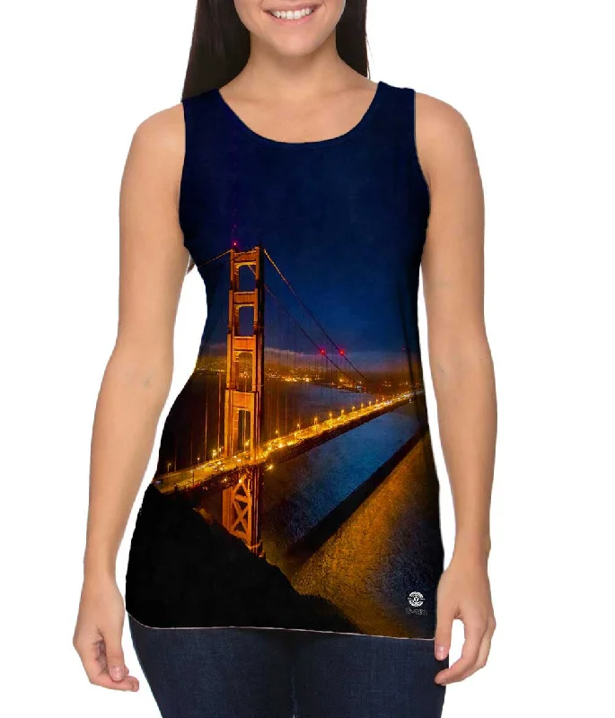 Plus Size Women's Puff - Sleeve Tank Tops in Pastel HuesNight Golden Gate Bridge San Francisco