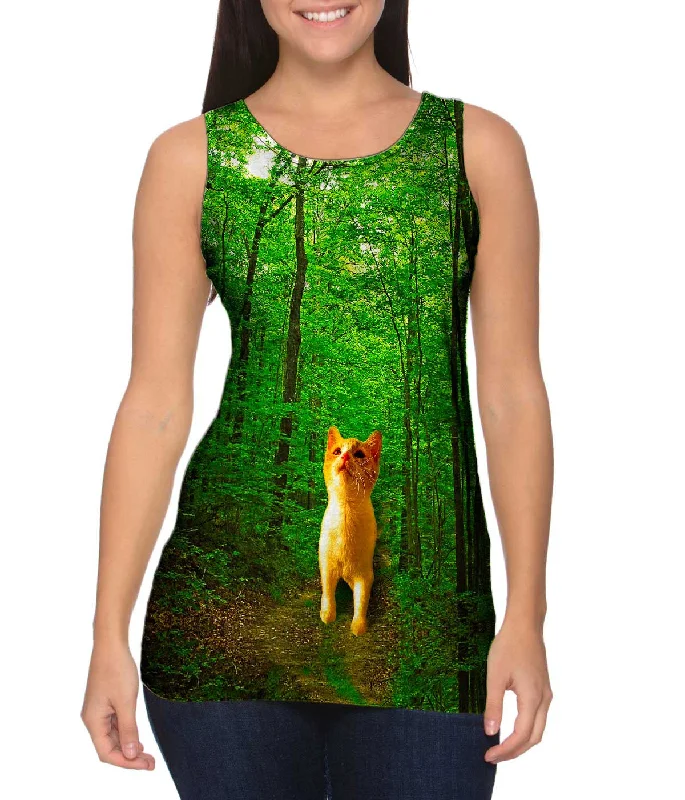 Women's Longline Tank Tops with Abstract PrintsOrange Cat Forest