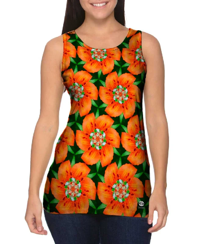 Plus Size Women's Ruffled Hem Tank Tops with Floral PrintsOrange Sao Paulo Pattern