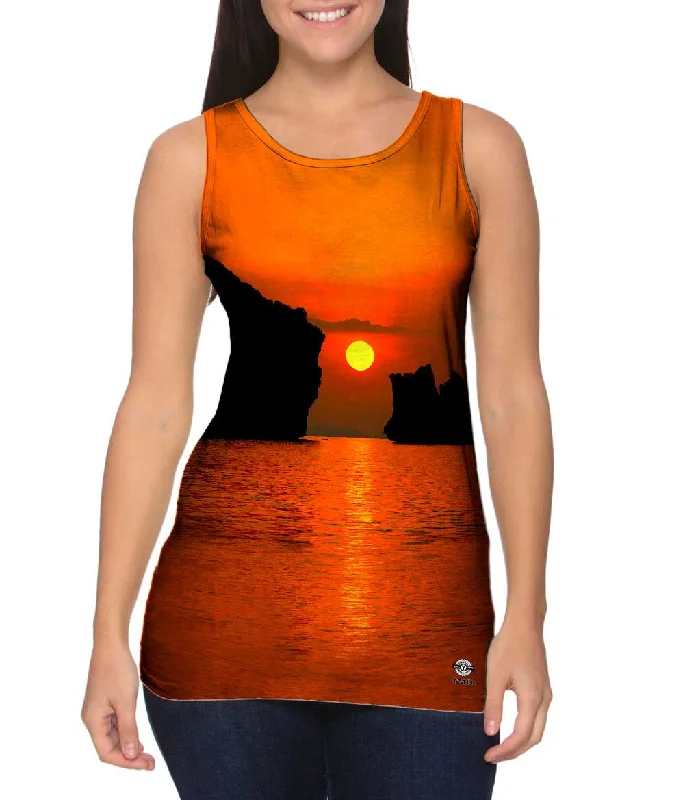 Women's Spaghetti Strap Tank Tops with Geometric PatternsOrange Sunset Dreams