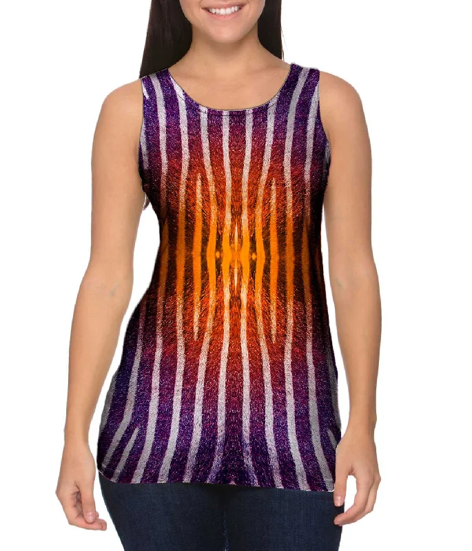 Plus Size Women's Puff - Sleeve Tank Tops in Pastel HuesOrange Zebra Stripes Copy