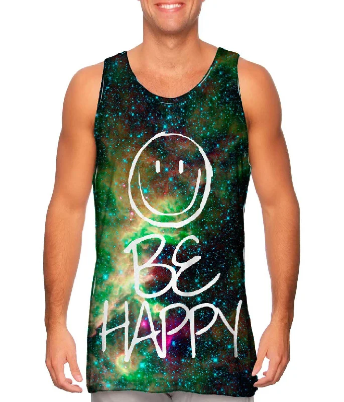 Crew Neck Women's Sustainable Tank Tops Made from Recycled MaterialsOut Of This World Be Happy Space Galaxy