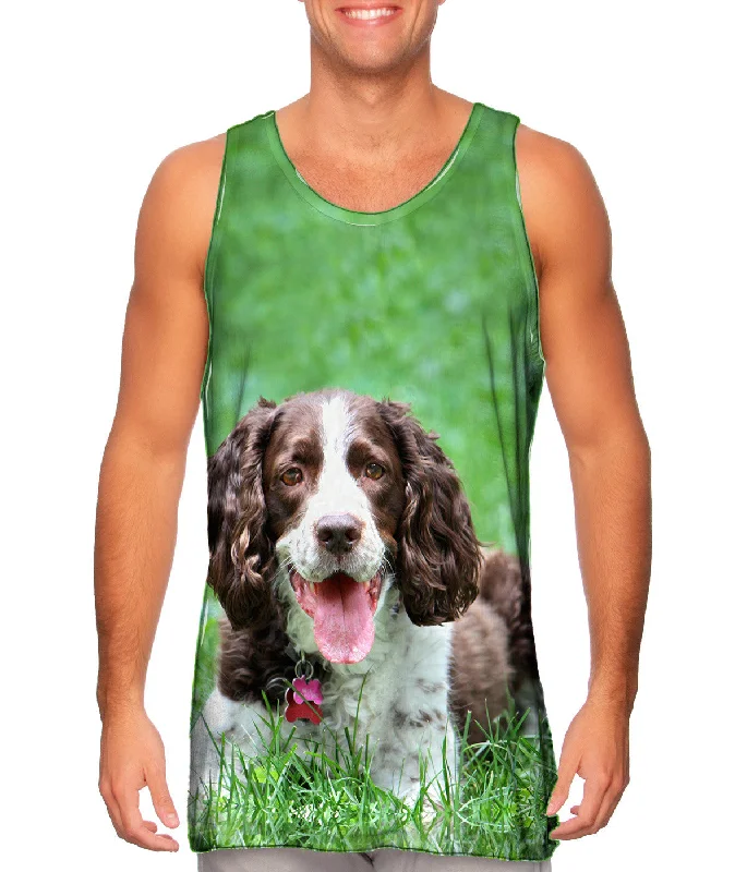 Mock Neck Women's Performance Tank Tops for CyclingOutgoing Cocker Spaniel In Garden