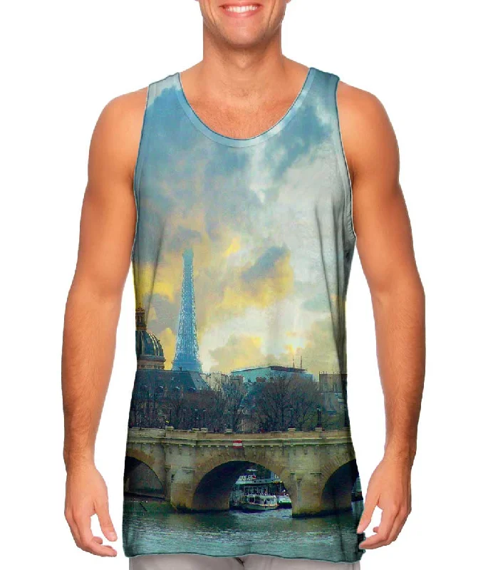 Plus Size Women's Puff - Sleeve Tank Tops in Pastel HuesParis France Eiffel Tower Cloud Frenzy