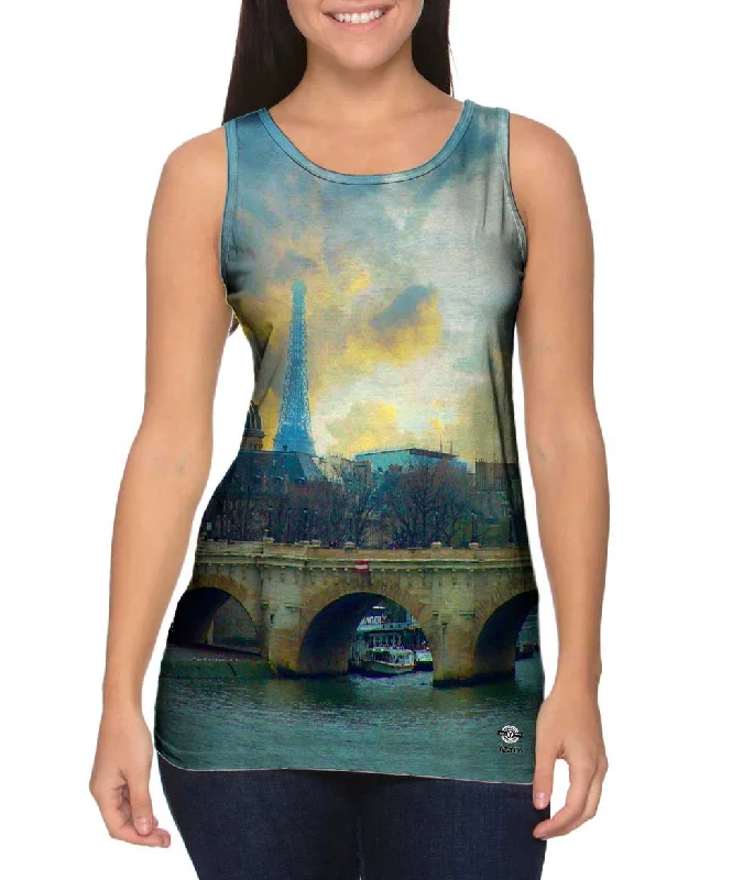 High - Neck Women's Silk Blend Tank Tops for a Luxurious FeelParis France Eiffel Tower Cloud Frenzy