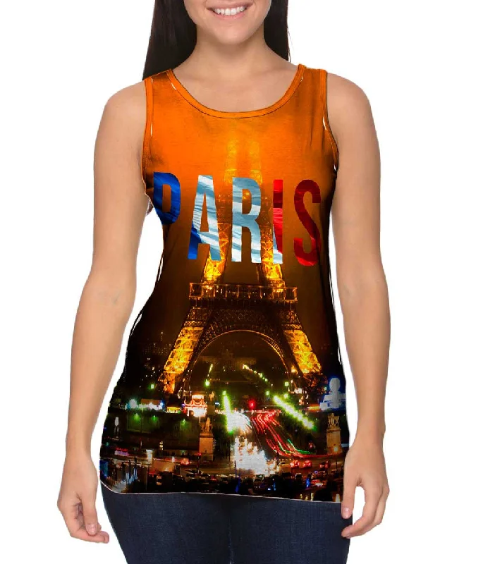 Plus Size Women's Ruffled Hem Tank Tops with Floral PrintsParis Pride Eiffel Tower At Night