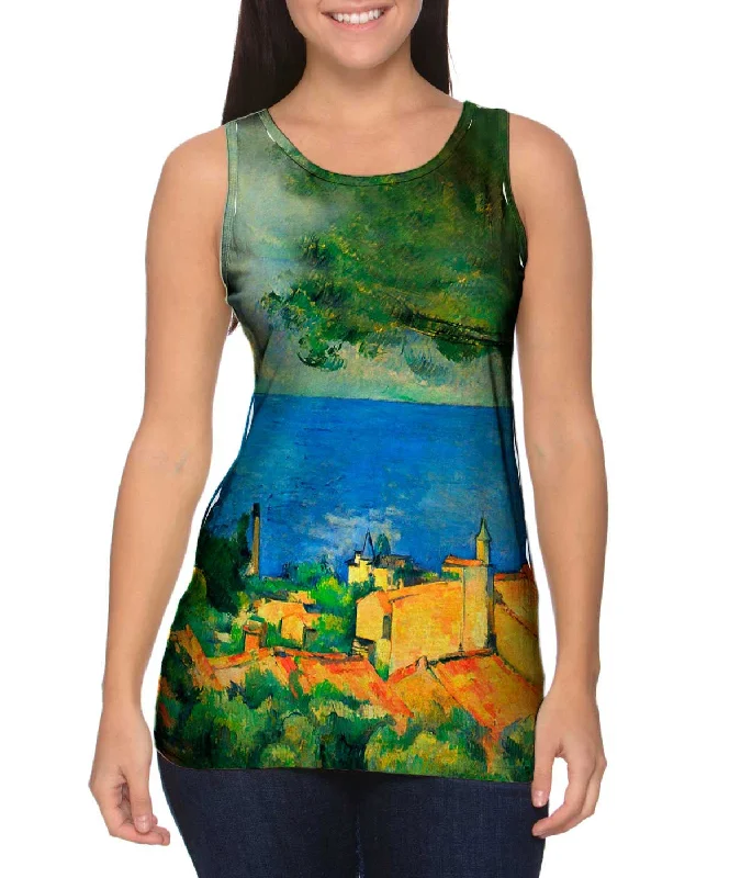 Women's Longline Tank Tops with Abstract PrintsPaul Cezanne - "L_#_Estaque with Red Roods" (1885)