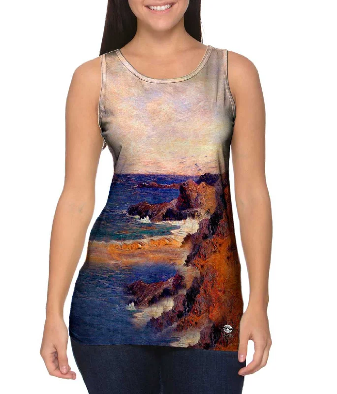 Scoop Neck Women's Linen Blend Tank Tops for SummerPaul Guaquin - "Coastal Hand Scape" (1855)