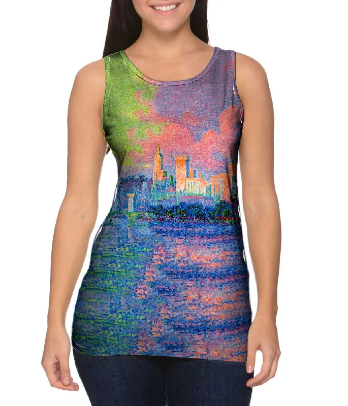 Women's Spaghetti Strap Tank Tops with Geometric PatternsPaul Signac - "The Papal Palace at Avignon" (1900)