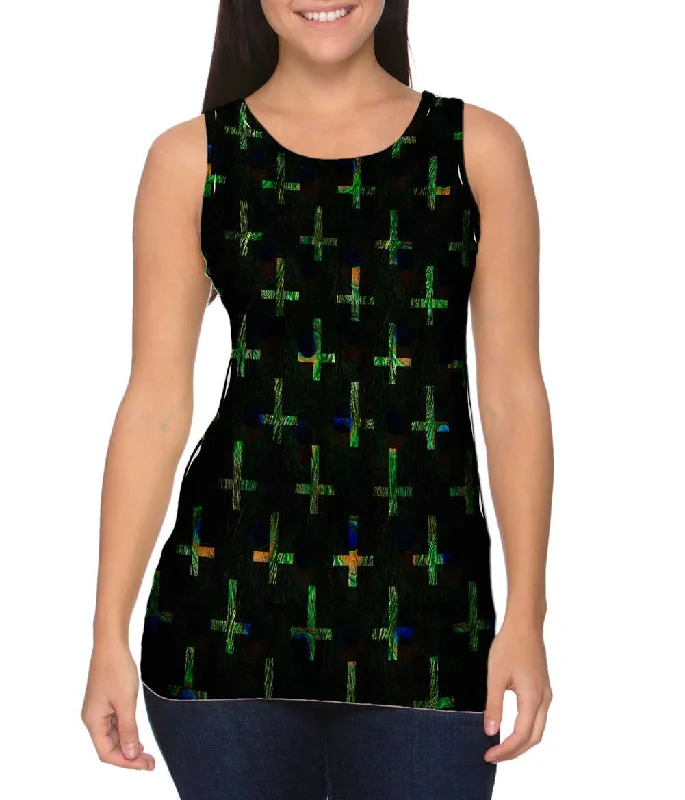 Plus Size Women's Glitter - Trimmed Tank Tops for Party NightsPeacock Cross Of St Peter