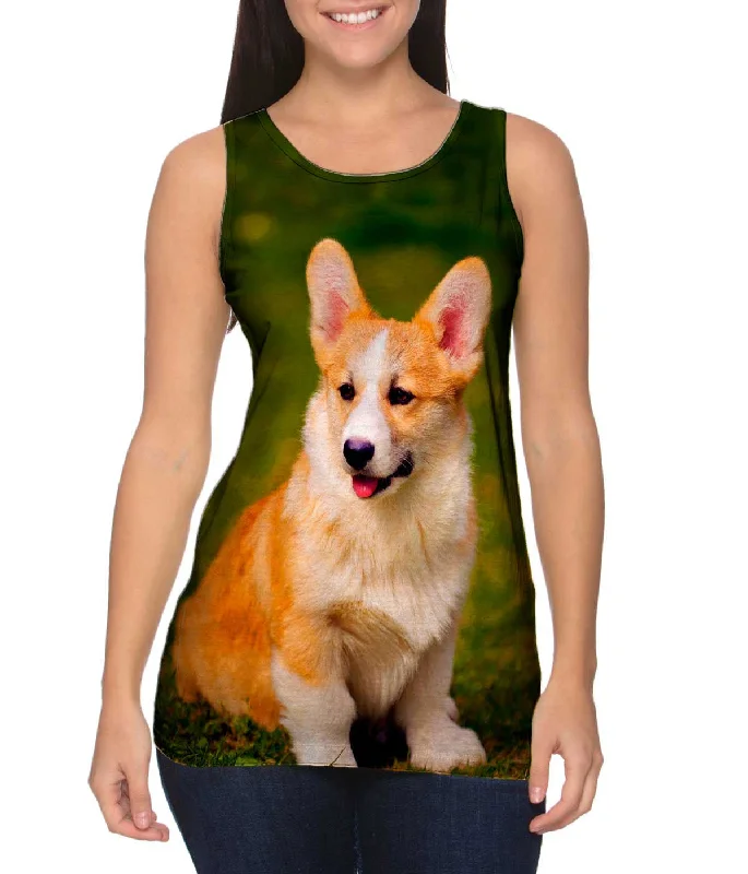 Scoop Neck Women's Linen Blend Tank Tops for SummerPembroke Welsh Corgi Puppy