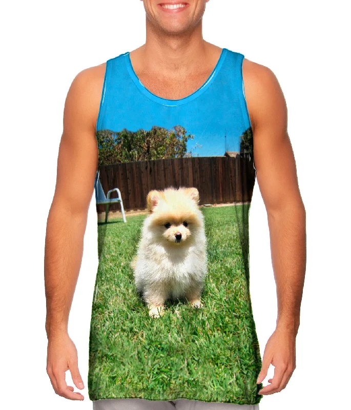 Women's Button - Down Tank Tops in Striped PatternsPerfect Backyard Pomeranian