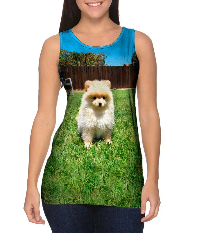 Mock Neck Women's Performance Tank Tops for CyclingPerfect Backyard Pomeranian