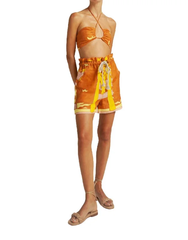 Printed Animal Print Women Shorts for a Wild and Stylish AppearancePia Paperbag Short In Orange