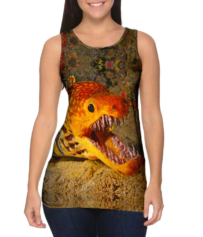 Crew Neck Women's Sustainable Tank Tops Made from Recycled MaterialsPicopato Eel Sharp Teeth Underwater