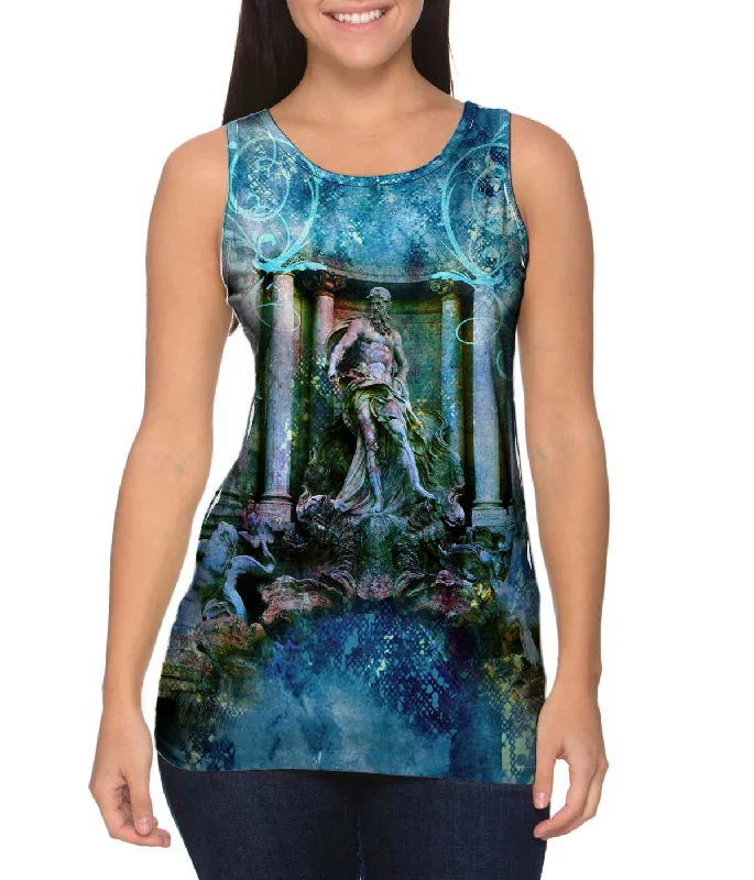 Mock Neck Women's Performance Tank Tops for CyclingPietro Bacci - "Trevi Fountain/ Oceanus"