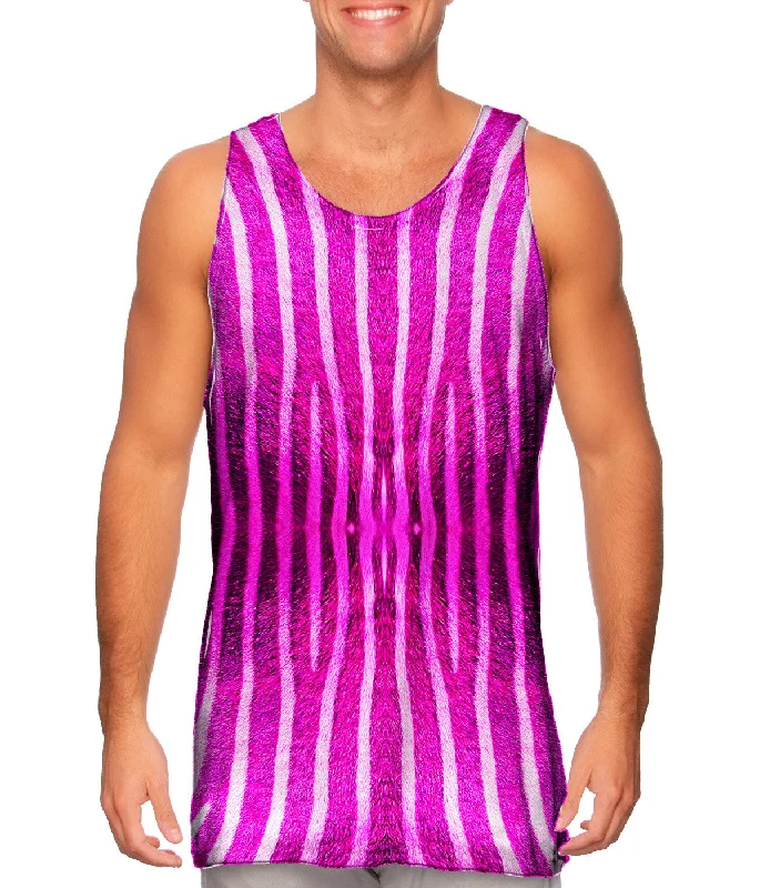 Plus Size Women's Glitter - Trimmed Tank Tops for Party NightsPink Zebra Stripes