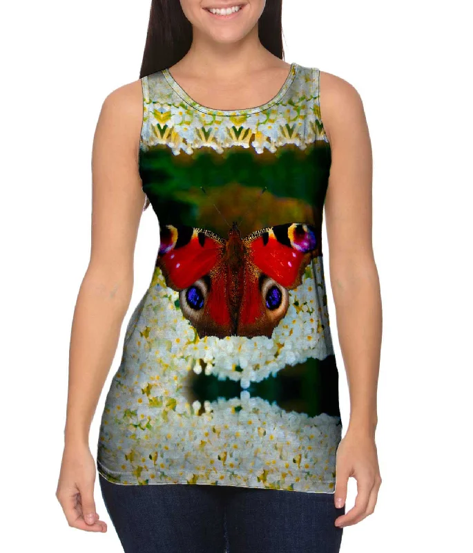 Mock Neck Women's Performance Tank Tops for CyclingReddish Butterfly