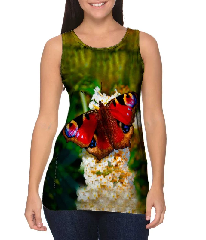 High - Neck Women's Silk Blend Tank Tops for a Luxurious FeelRedfurry Butterfly