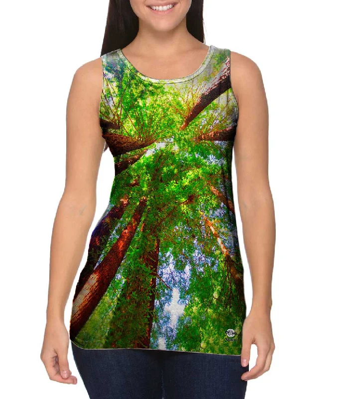 V - Neck Women's Moisture - Wicking Tank Tops for RunningRedwoods Sunlight Coming From Above