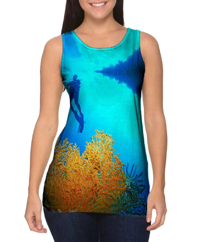 Plus Size Women's Side - Slit Tank Tops in Metallic ShadesReef Forests Palau Underwater