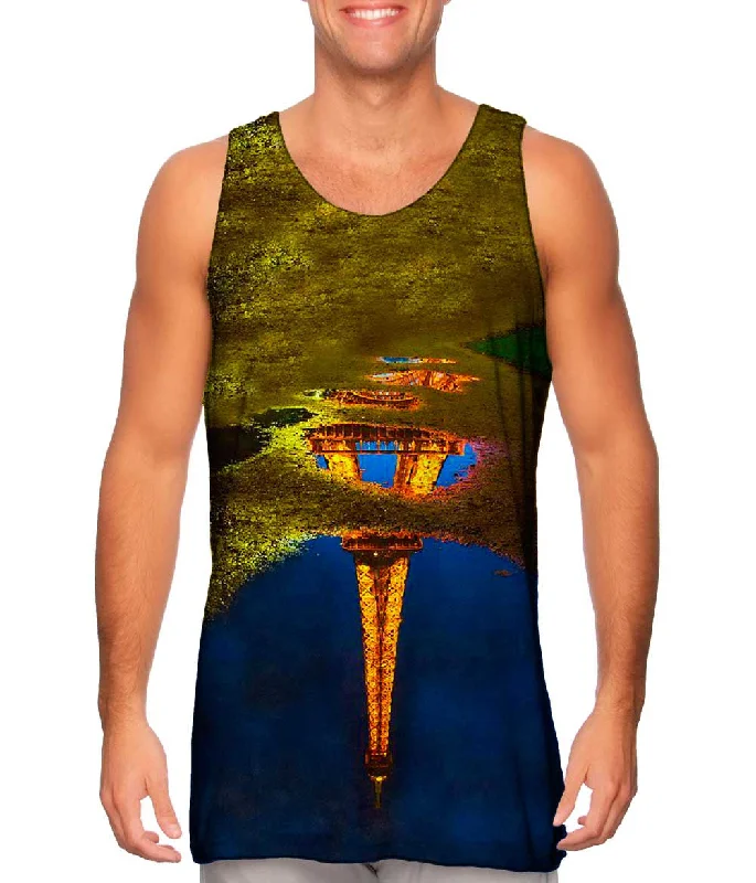 Women's Button - Down Tank Tops in Striped PatternsReflection Of The Eiffel Tower In A Water Puddle