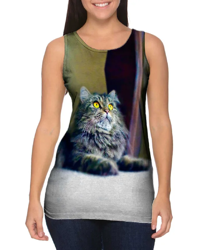 Women's Cropped Tank Tops with Vintage Band LogosRelaxing Kitty Cat