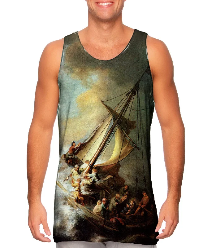 V - Neck Women's Moisture - Wicking Tank Tops for RunningRembrandt Harmenszoon Van Rijn - "Christ On The Storm On The Sea Of Galilee" (1632)