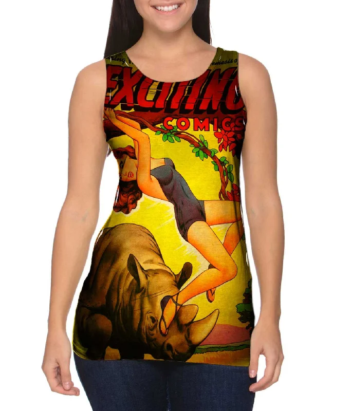 Crew Neck Women's Sustainable Tank Tops Made from Recycled MaterialsRhino Attack Comic Retro